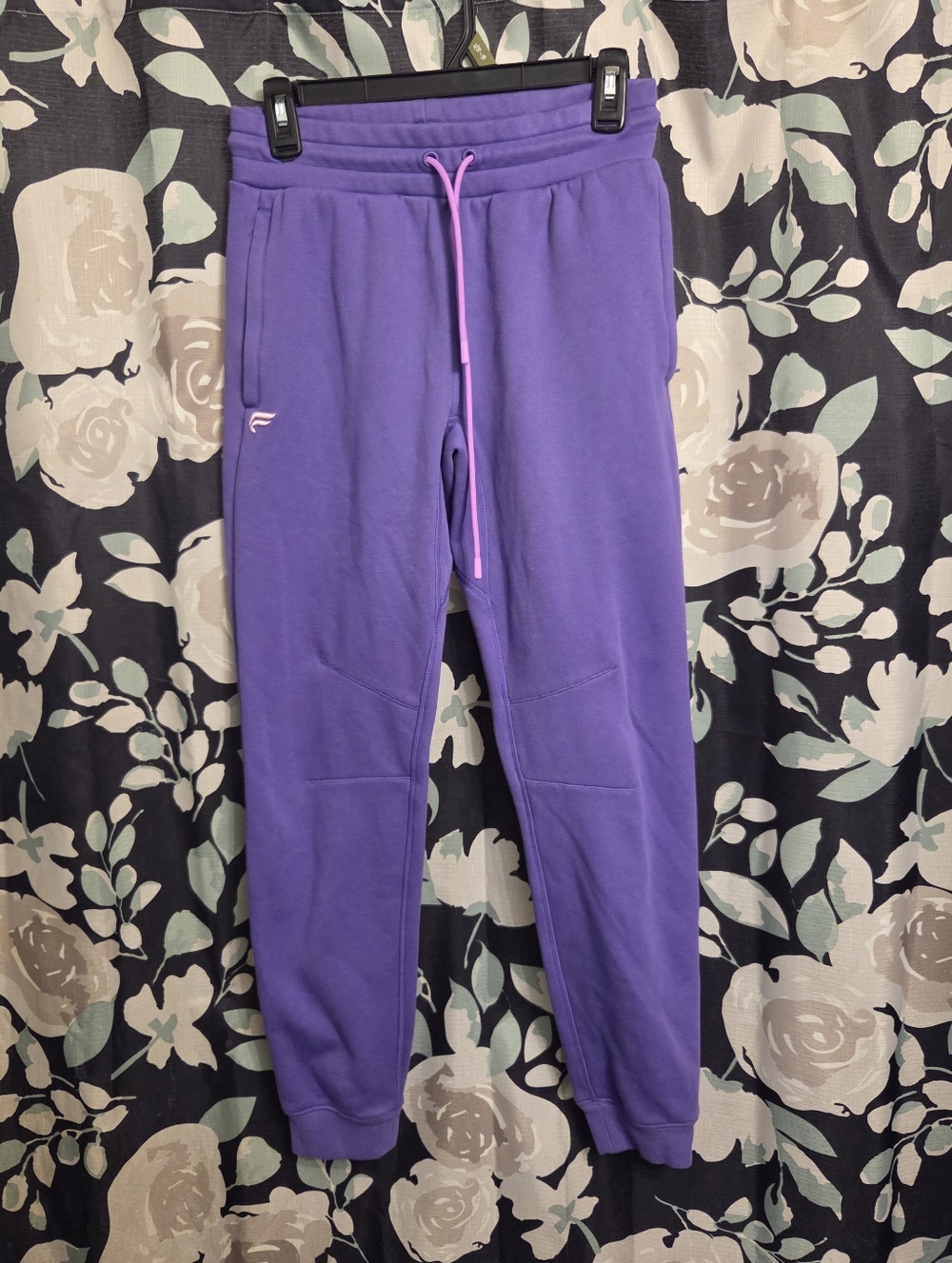 Fabletics Purple Track Joggers with Pink Drawstring